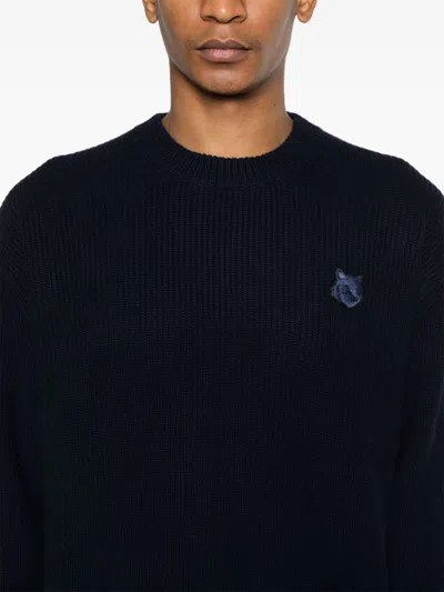 Maison Kitsuné Bold Fox Head Patch Regular Jumper In Lambswool In Black
