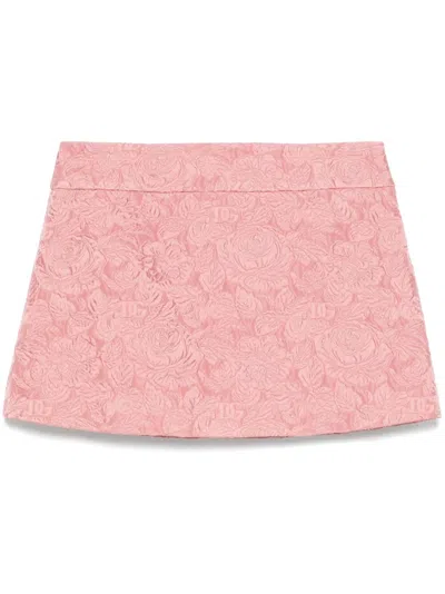 Dolce & Gabbana Embossed Floral High Waist Mini Skirt In Pink