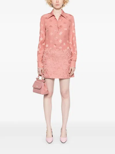 Dolce & Gabbana Embossed Floral High Waist Mini Skirt In Pink