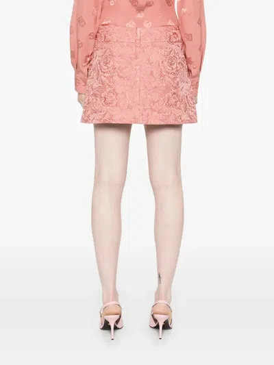 Dolce & Gabbana Embossed Floral High Waist Mini Skirt In Pink