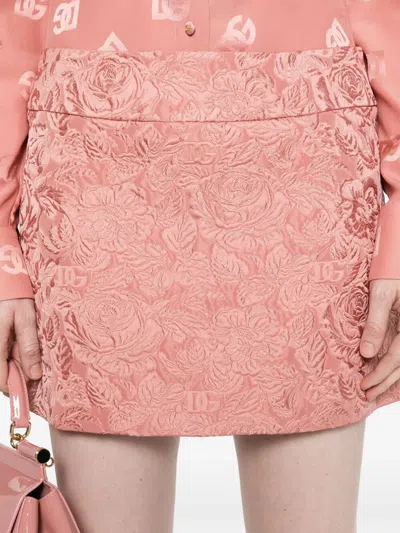 Dolce & Gabbana Embossed Floral High Waist Mini Skirt In Pink