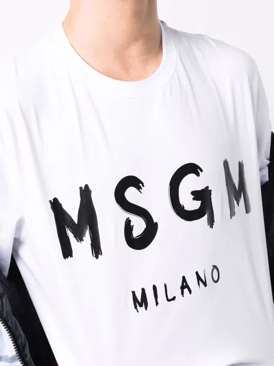 Msgm Logo Print Cotton  T-shirt In White