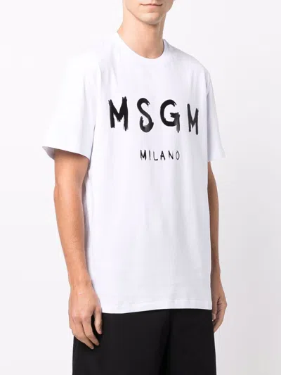 Msgm Logo Print Cotton  T-shirt In White