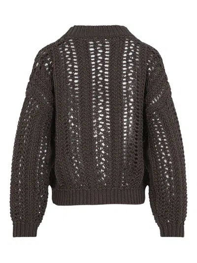 Brunello Cucinelli Cropped Open-knit Cardigan With Deep V-neckline