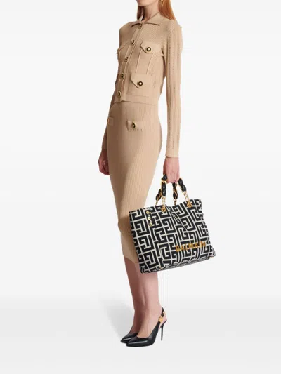 Balmain Ribbed Knit Cropped Cardigan In Neutral