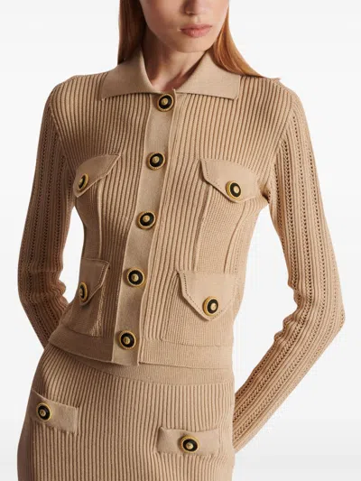Balmain Ribbed Knit Cropped Cardigan In Neutral