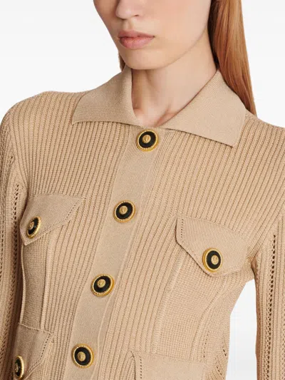 Balmain Ribbed Knit Cropped Cardigan In Neutral