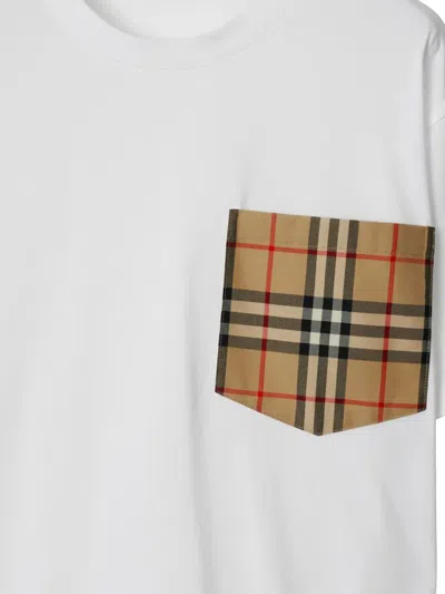 Burberry Women White Jersey Checked Twill-trimmed Cotton-jersey T-shirt Tee Shirt