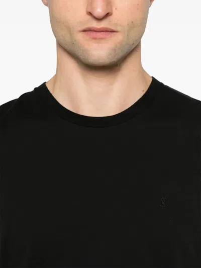 Saint Laurent Embroidered Sheer Crewneck T-shirt In Black