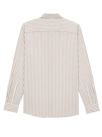 Saint Laurent Cassandre Shirt In Striped Cotton Poplin In Neutral