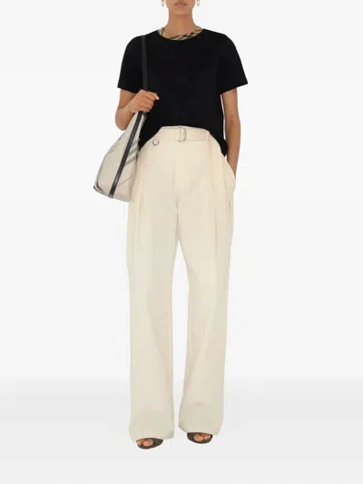 Burberry Black Crewneck T-shirt With Ckeck Motif On The Collar In Cotton Woman In Black