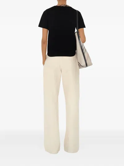 Burberry Black Crewneck T-shirt With Ckeck Motif On The Collar In Cotton Woman In Black