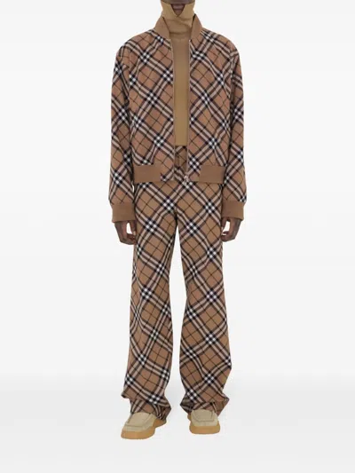Burberry Check Print Wool Blend Harrington Jacket In Brown