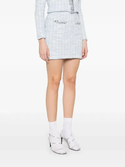 Self-portrait Self Portrait Women Light Blue Sequin Check Tweed Mini Skirt In Blue