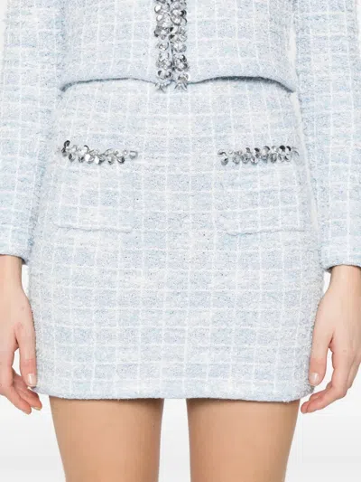 Self-portrait Self Portrait Women Light Blue Sequin Check Tweed Mini Skirt In Blue