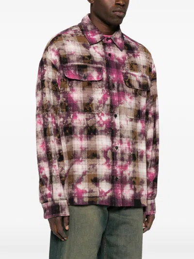 Palm Angels Curved-logo Check Shirt In Purple