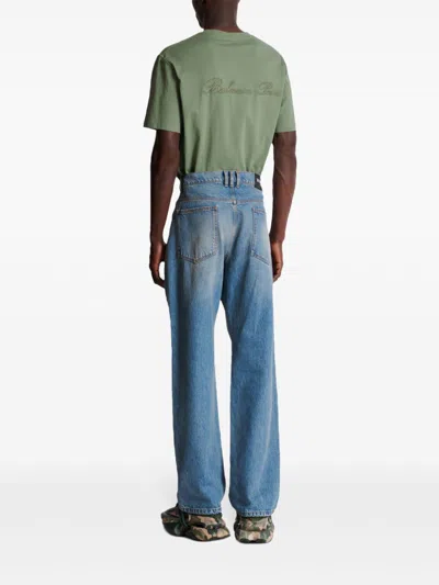 Balmain Distressed And Ripped Blue Jeans
