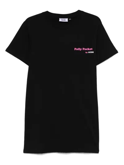 Gcds Cotton Crew Neck Graphic Print Dress In Black