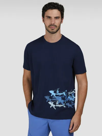 Paul & Shark Cotton Jersey T-shirt With Distressed Sharks Print In Blue
