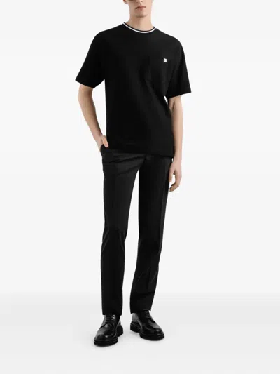 Dolce & Gabbana Black Crewneck T-shirt With Logo Embroidery On The Front