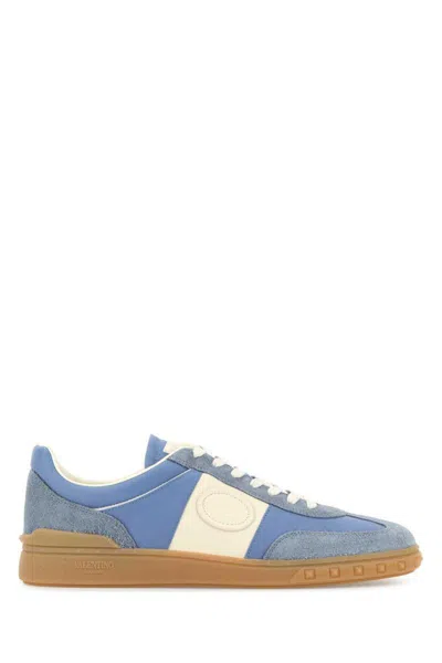 Valentino Upvillage Suede-trimmed Leather Sneakers In Blue