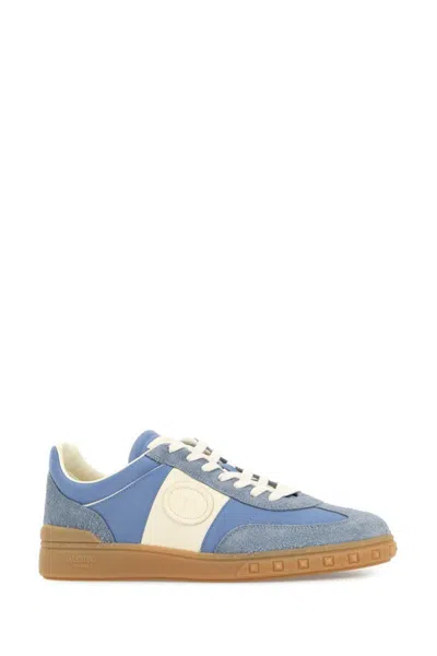 Valentino Upvillage Suede-trimmed Leather Sneakers In Blue