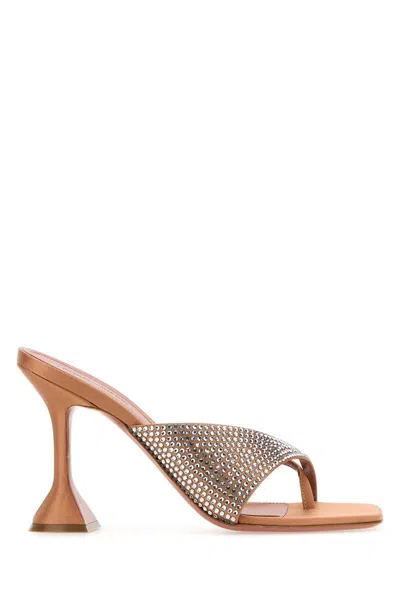 Amina Muaddi Woman Thong Sandal Apricot Size 7.5 Textile Fibers In Metallic