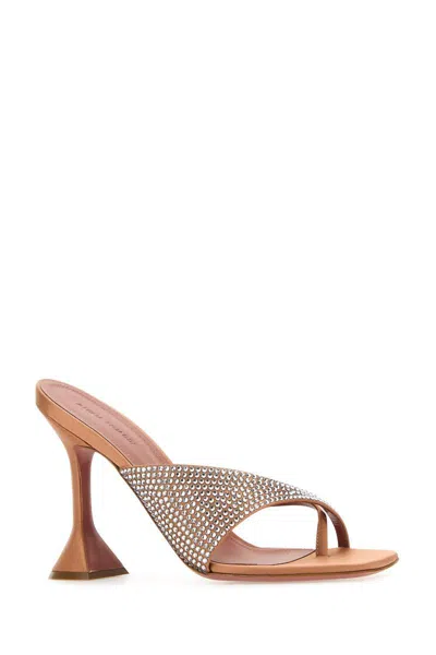 Amina Muaddi Woman Thong Sandal Apricot Size 7.5 Textile Fibers In Metallic
