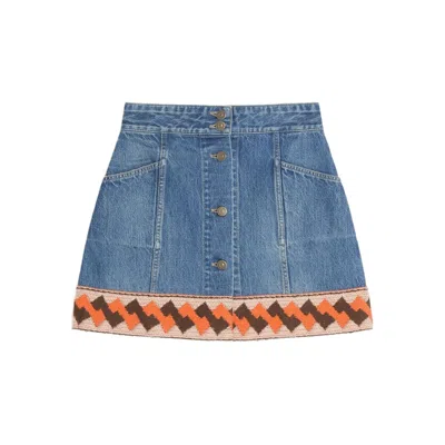 Valentino Garavani Denim Mini Skirt With Jacquard Trim