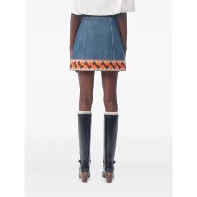 Valentino Garavani Denim Mini Skirt With Jacquard Trim