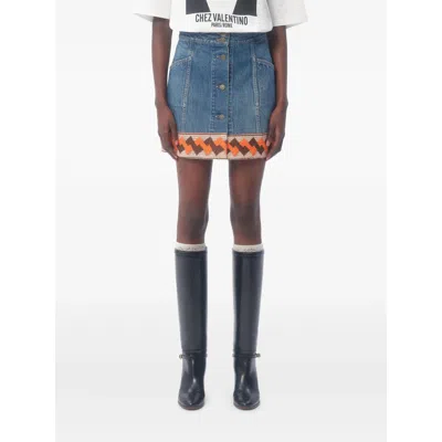 Valentino Garavani Denim Mini Skirt With Jacquard Trim