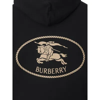 Burberry Men Black Sweatshirt With Ekd Embroidery On The Front And Logo Print On The Rear In Cotton In Black
