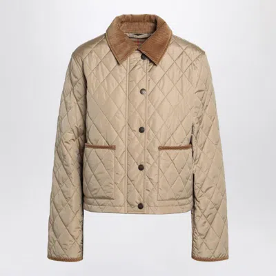Burberry Cropped Beige Quilted Nylon Jacket Women In Brown