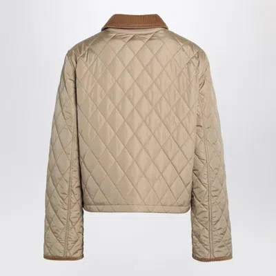 Burberry Cropped Beige Quilted Nylon Jacket Women In Brown