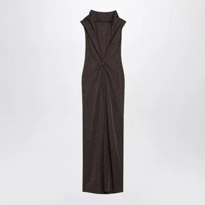 Max Mara Pianoforte Brown Dress In Viscose And Lurex Yarn Women In Brown