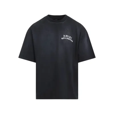 Amiri Black Crewneck T-shirt With Logo Lettering On Front And Rear