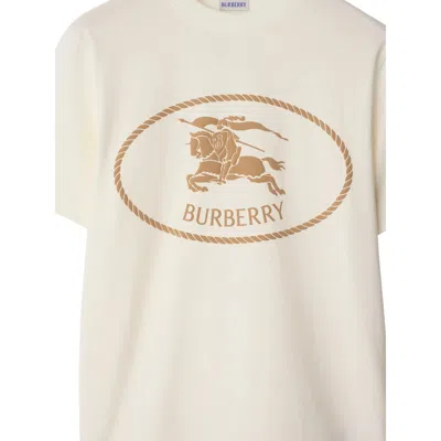 Burberry Beige Crewneck T-shirt With Maxi Logo On The Front In Cotton Man In White