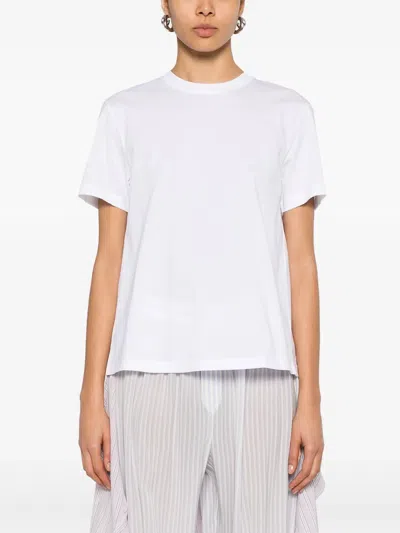 Rabanne White Cotton T-shirt With Silver Logo Plaque In White