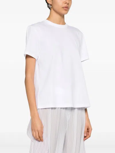 Rabanne White Cotton T-shirt With Silver Logo Plaque In White