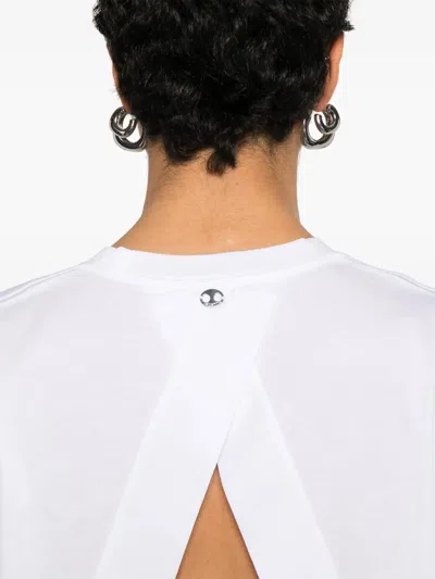 Rabanne White Cotton T-shirt With Silver Logo Plaque In White