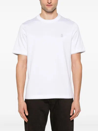 Brunello Cucinelli Men Cotton Jersey Crew-neck T-shirt With Logo And Faux-layering