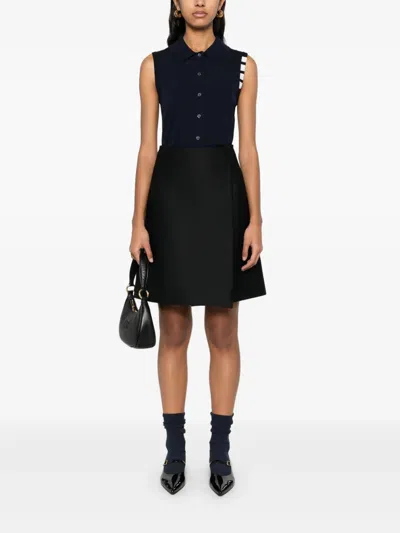 Thom Browne Sleeveless Cropped Buttondown With 4 Bar Stripe In Black