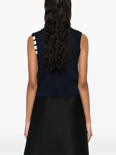 Thom Browne Sleeveless Cropped Buttondown With 4 Bar Stripe In Black