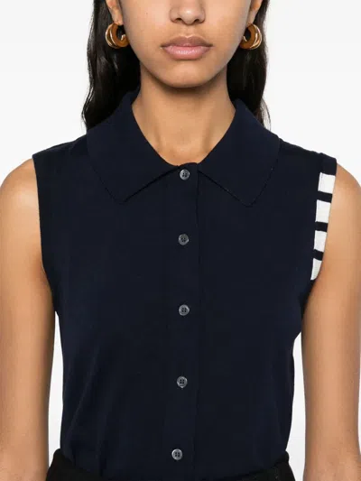 Thom Browne Sleeveless Cropped Buttondown With 4 Bar Stripe In Black
