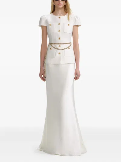 Self-portrait Cream Taffeta Chain Belt Maxi Dress