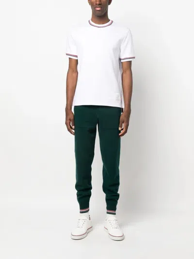 Thom Browne White Crewneck T-shirt With Rwb Detail On Neck And Sleeve