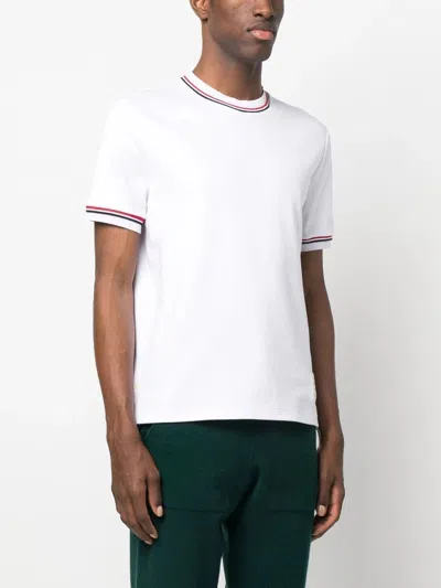 Thom Browne White Crewneck T-shirt With Rwb Detail On Neck And Sleeve
