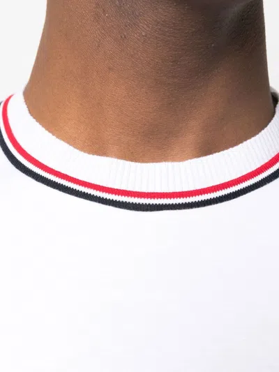 Thom Browne White Crewneck T-shirt With Rwb Detail On Neck And Sleeve