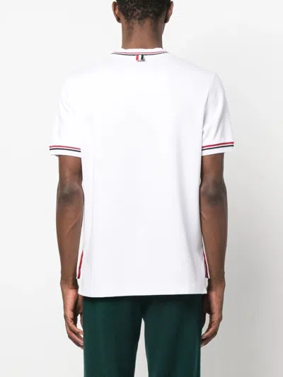 Thom Browne White Crewneck T-shirt With Rwb Detail On Neck And Sleeve
