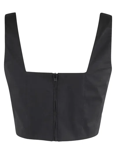 Federica Tosi Square Neckline Sleeveless Cropped Tight Blouse In Black
